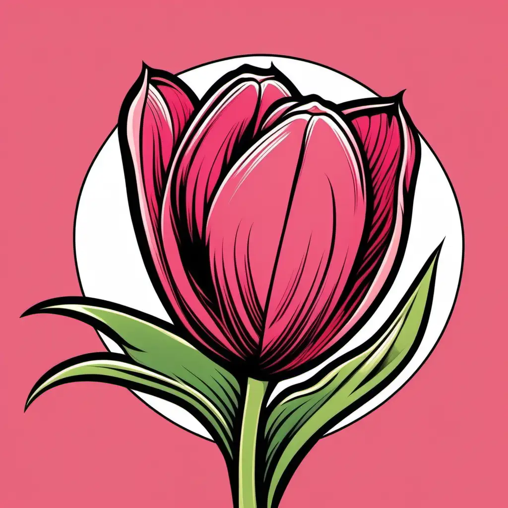 illustration of a tulip, comic style, rose color, blank background