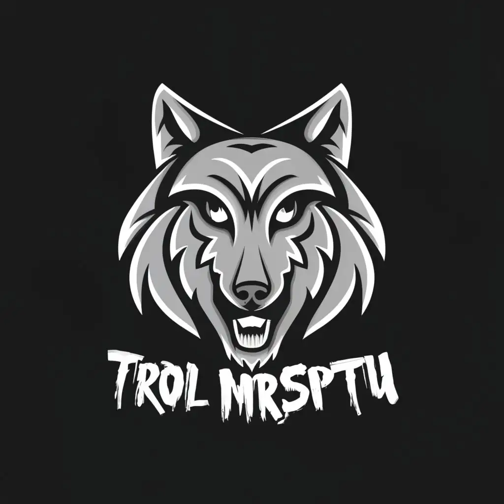 a logo design,with the text "troll mrsptu", main symbol:a blackwhite wolf face,complex,be used in Entertainment industry,clear background