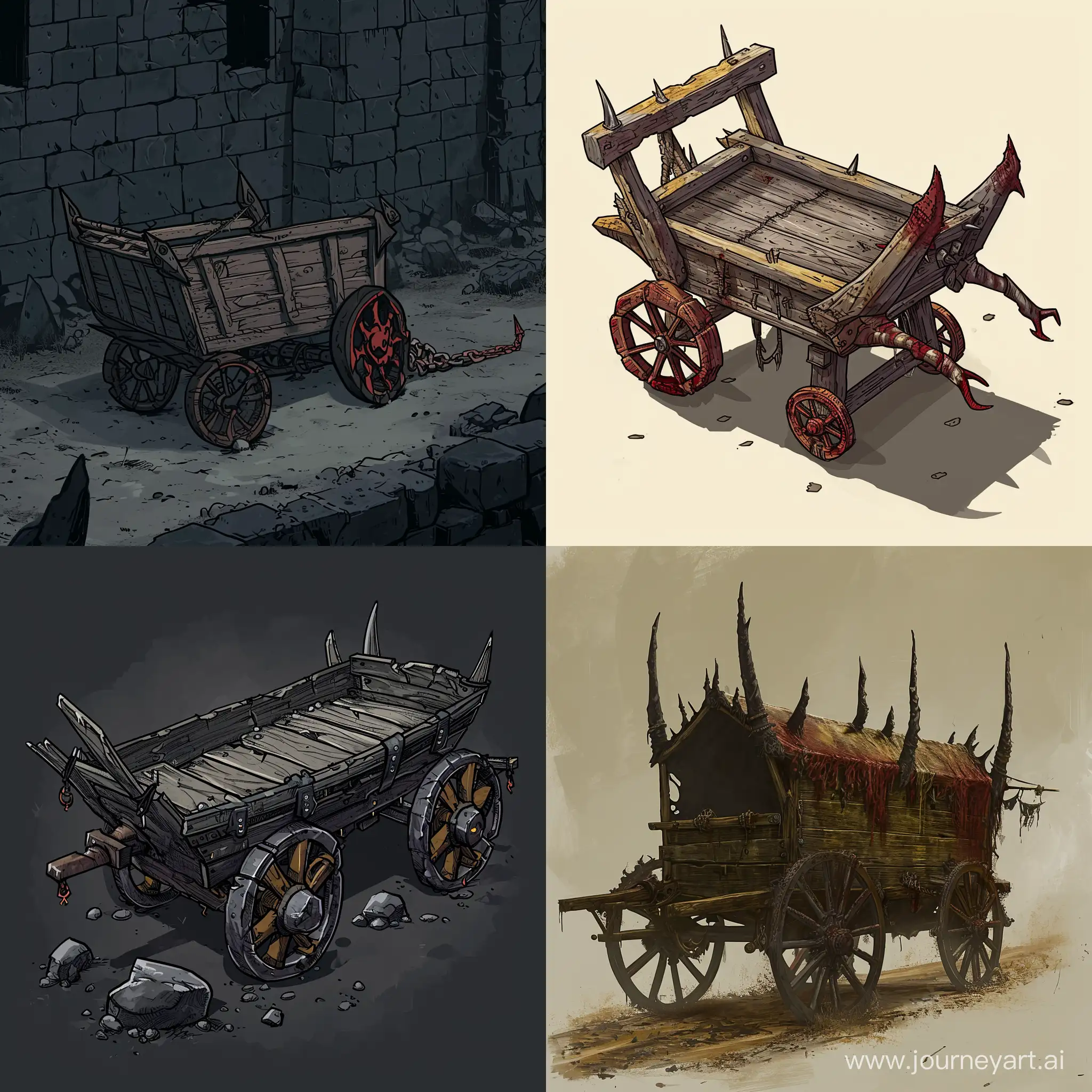 in inkarnate like stamp asset style give me a image of a cart that demons would drag
