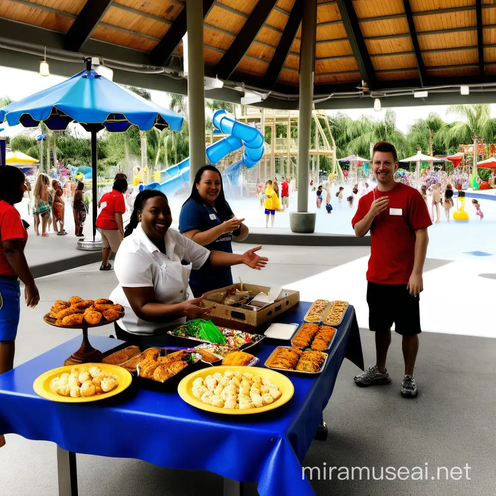 comidas e equipe acolhedora do parque aquático