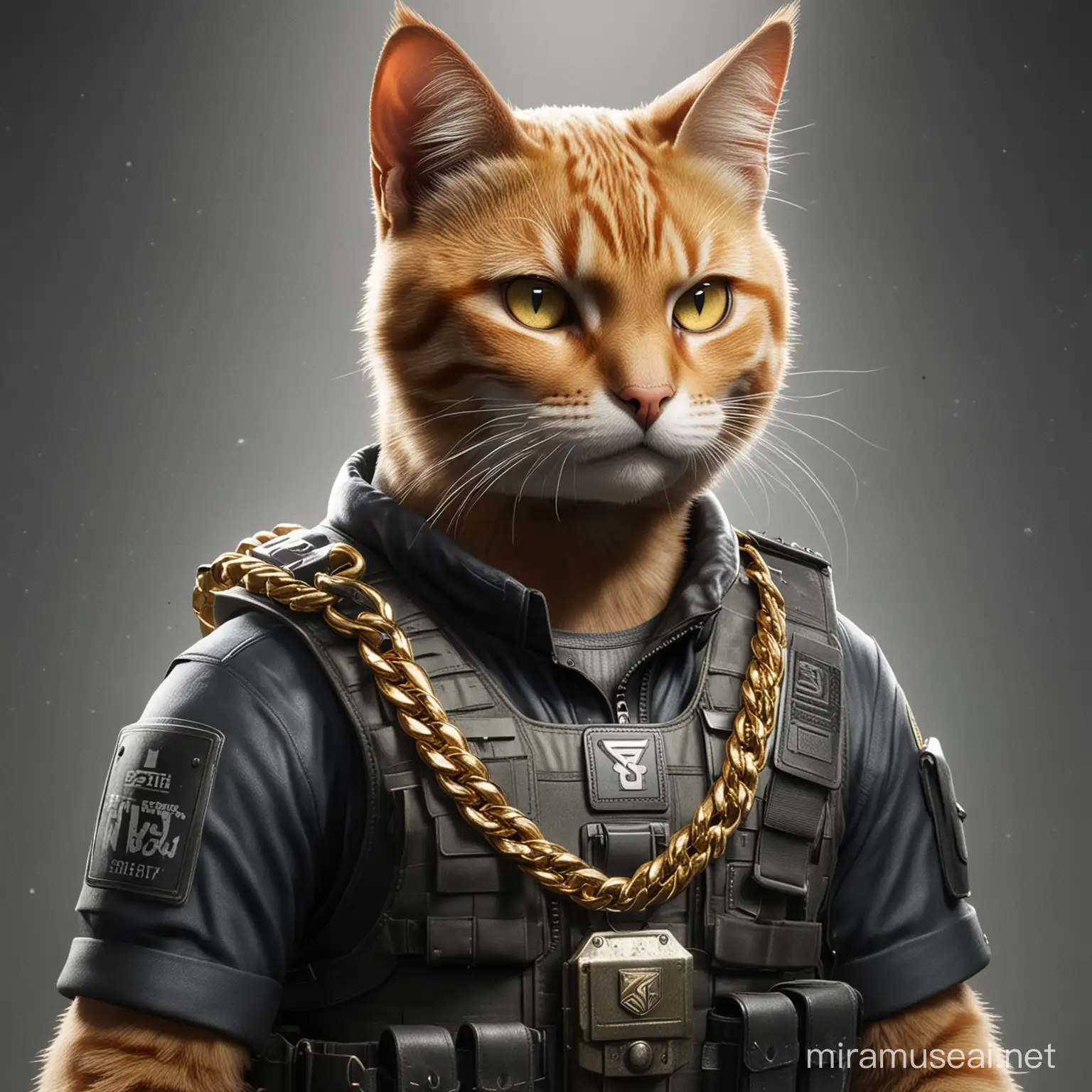Feline Operator in Rainbow Six Siege with Luxurious Gold and Diamond Chain