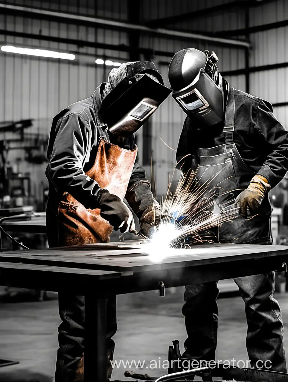Masked-Welders-Crafting-Industrial-Work-Table