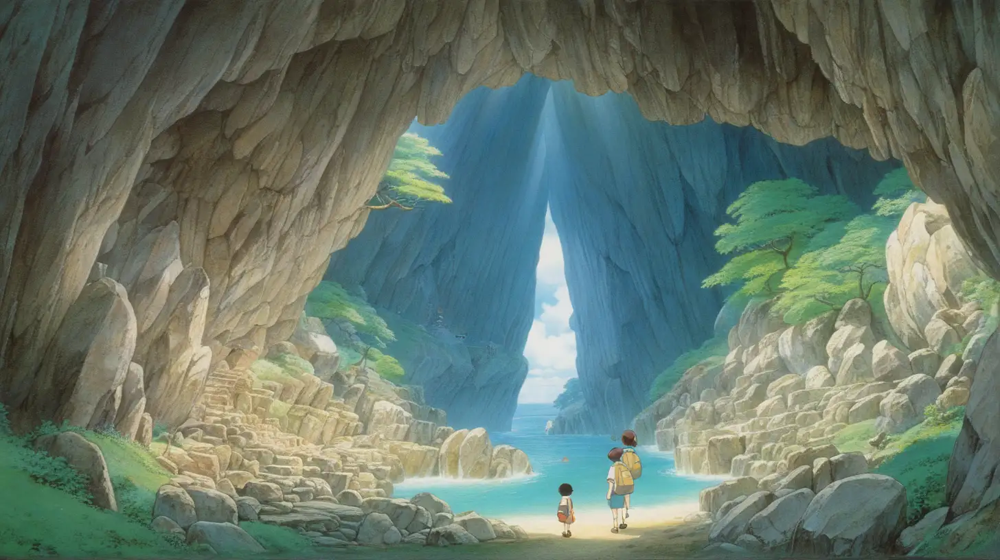 Enchanting Cave Exploration Inspired by Hayao Miyazakis Art