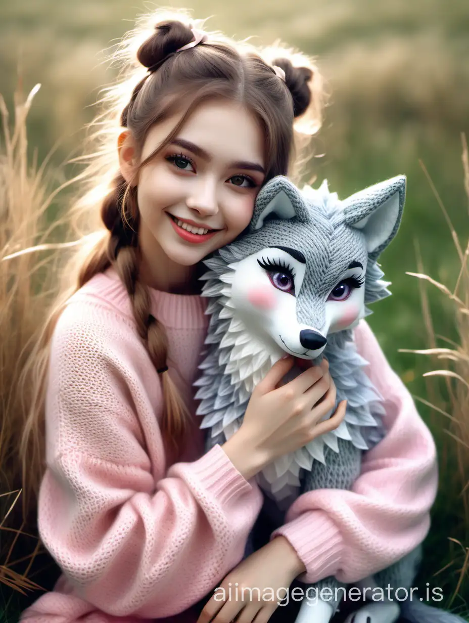 💗











Watercolor, a cute girl with a wide smile in a knitted sweater hugs a little wolf sitting on the grass beautiful face, makeup, long fake eyelashes, sly smile, honeycore, hair in ponytails, ribbons, glam high resolution, depth of field, caustic effect triple exposure