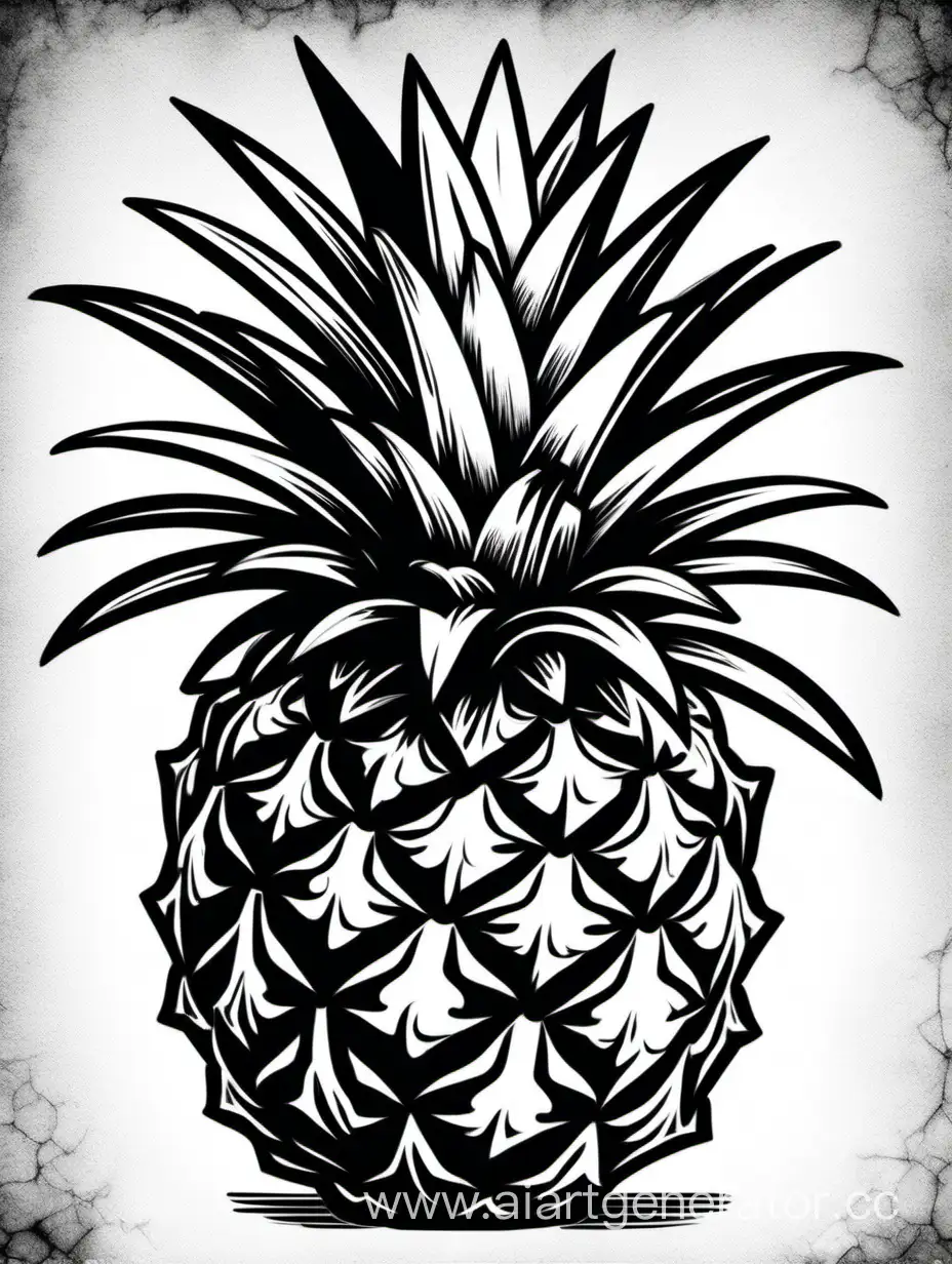 Monochrome-Pineapple-Sketch-Detailed-Drawing-of-Whole-and-Sliced-Pineapple