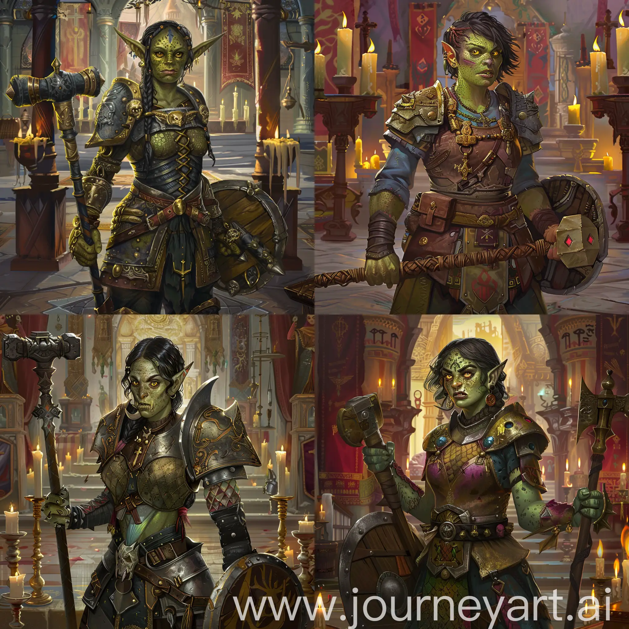 Female-Orc-Priest-Warrior-with-Mace-and-Shield-in-Medieval-Setting
