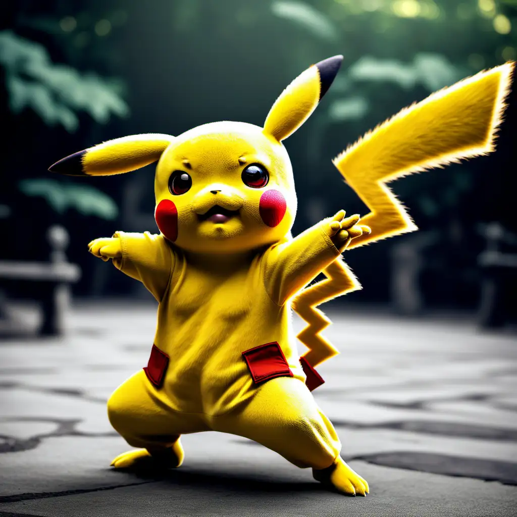 Pikachu Mastering Kung Fu Skills in Dynamic Action Pose