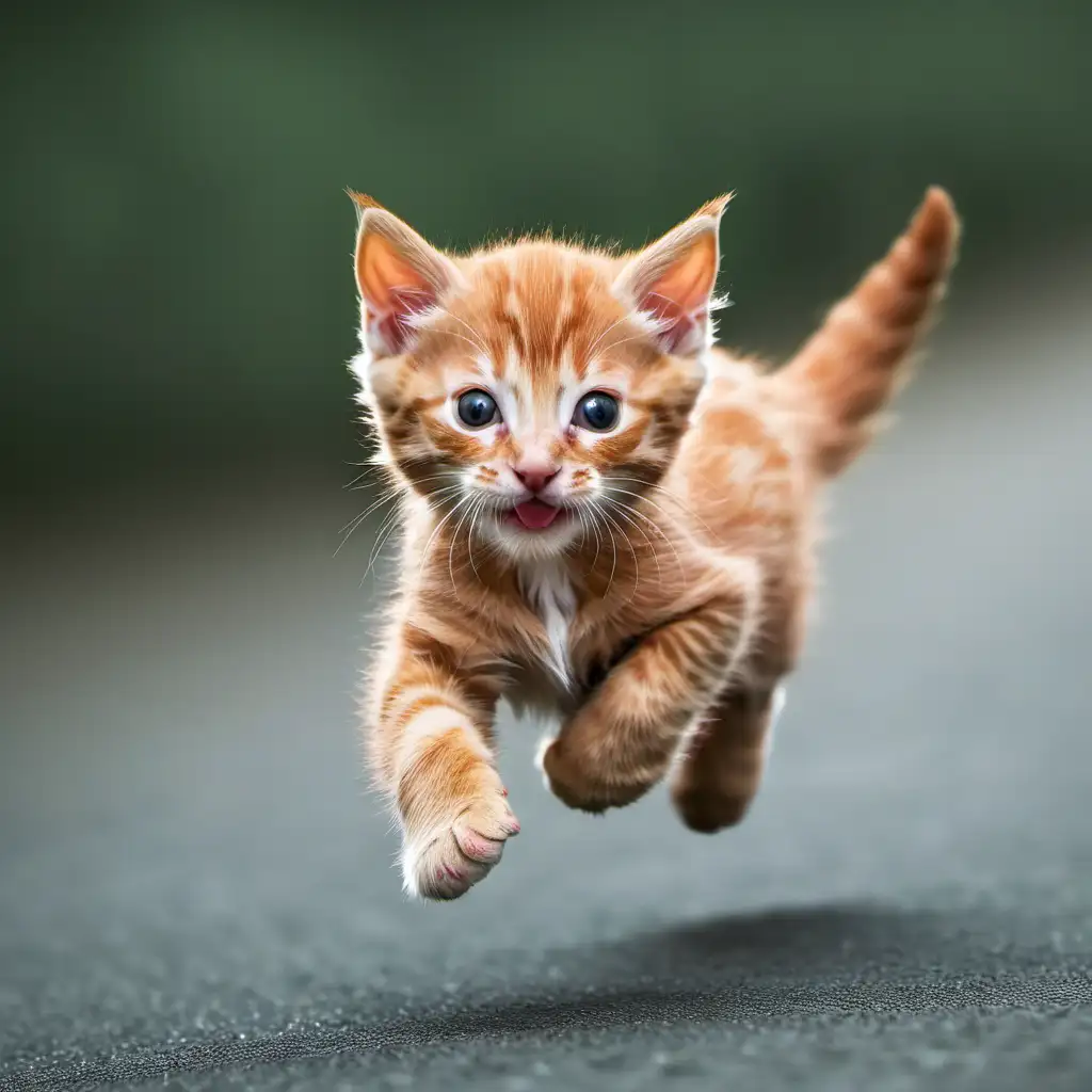 Adorable Red Kitten Running Playfully