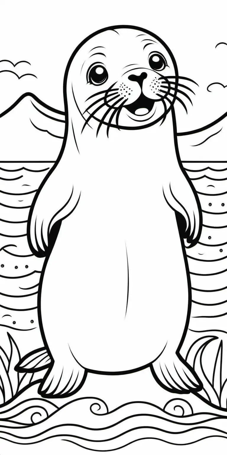 Adorable Black and White Sea Lion Coloring Page for Kids