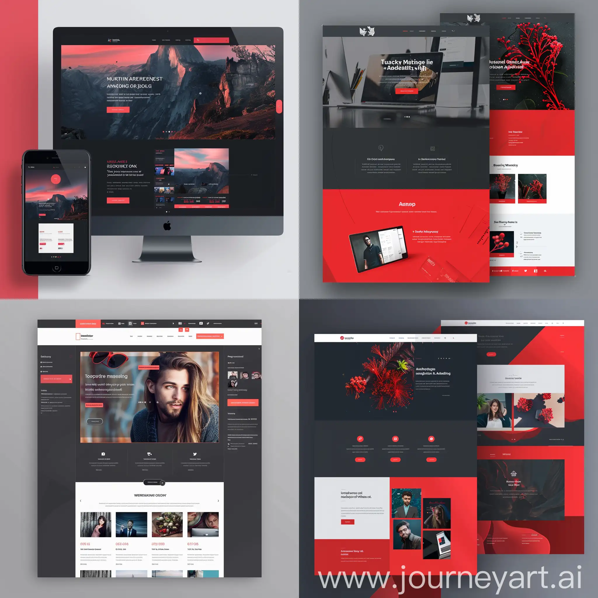 modern website for marketing and advertising agency, beautiful, ui/ux, red and dark gray color (