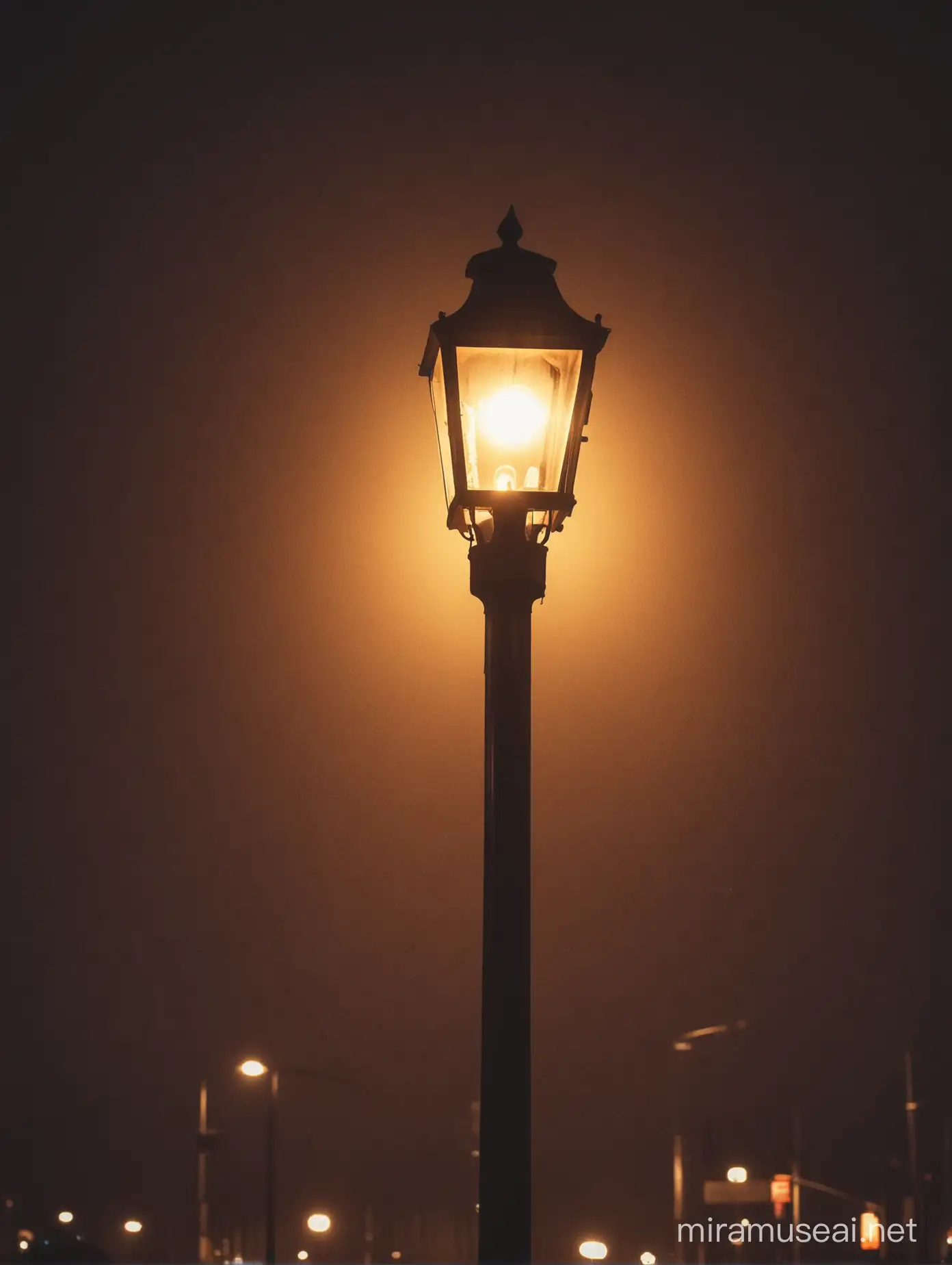 Warm Cinematic Street Light Illuminating Urban Scene