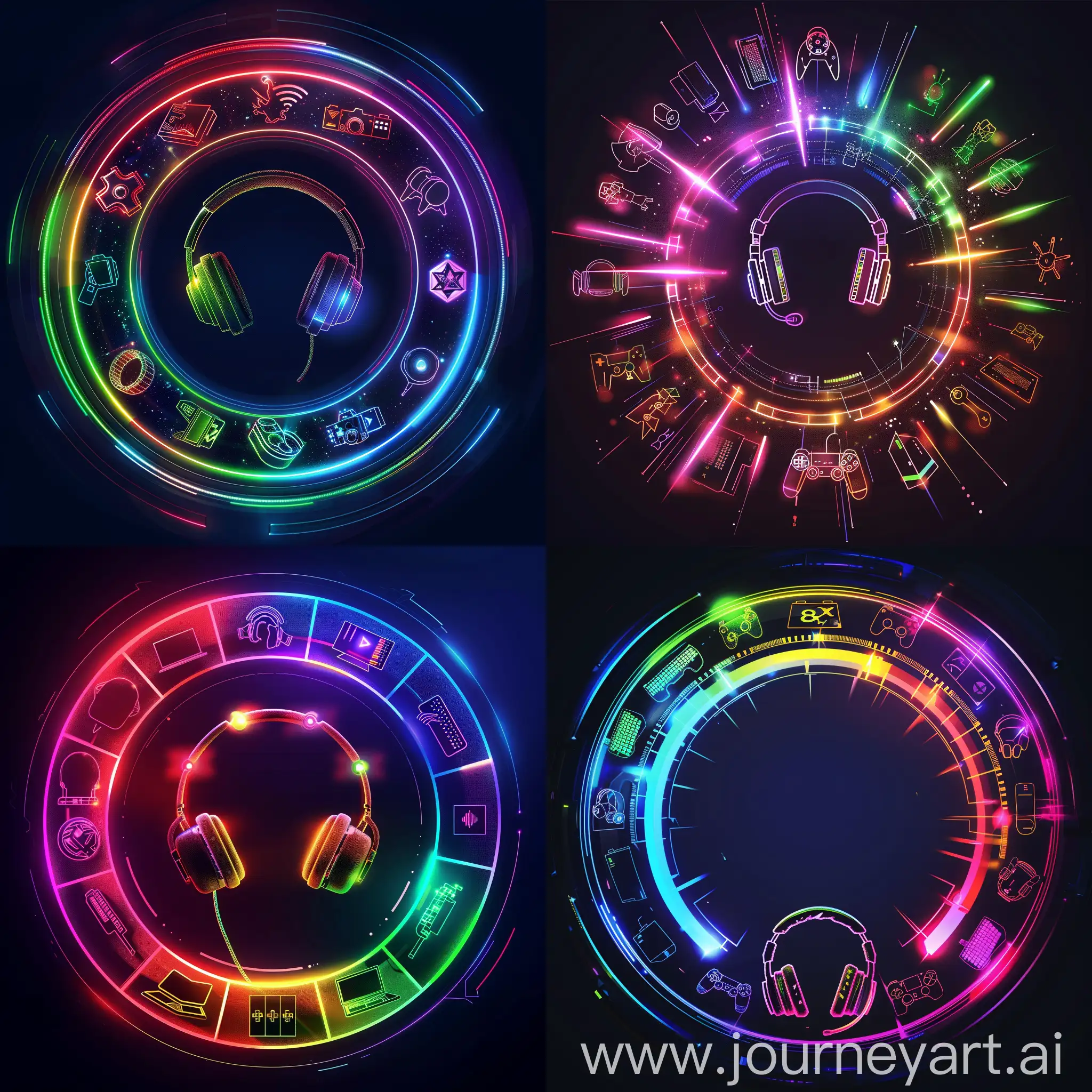 Multicolored-Laser-Beam-Esports-Arena-with-Video-Game-Icons-and-Gear