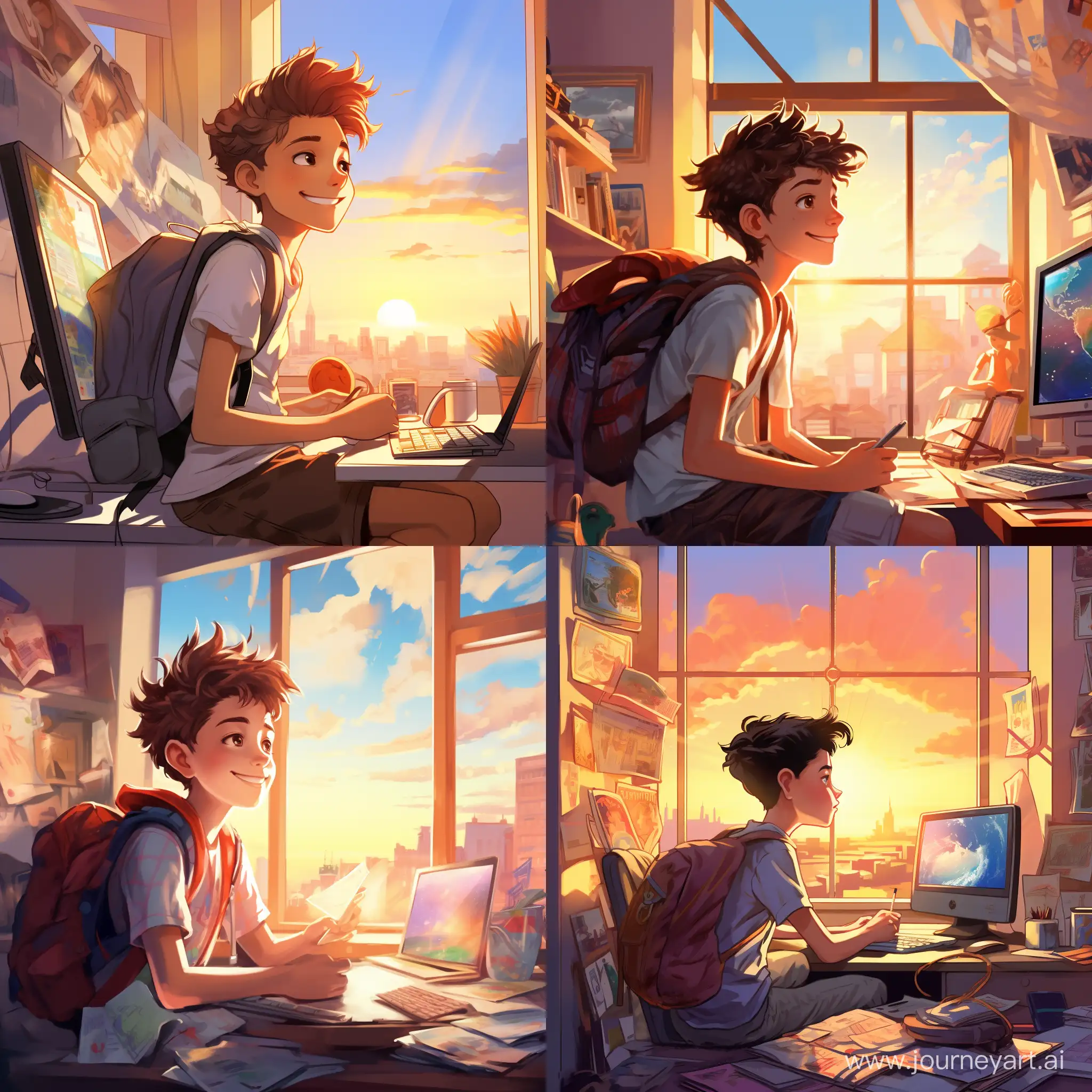 Impatient-Teen-at-Computer-Desk-Amid-Futuristic-Scene
