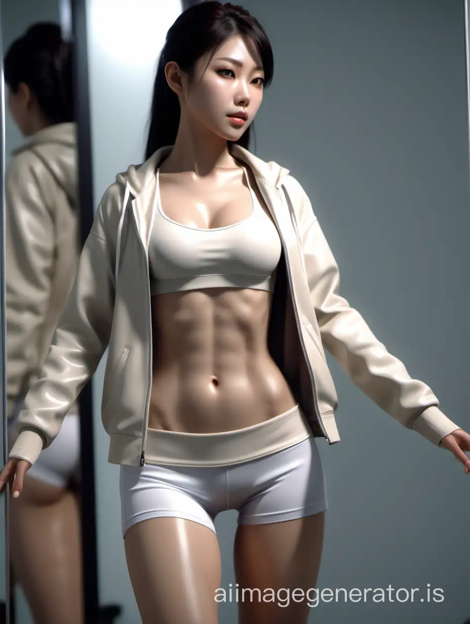 Japanese-Woman-Achieving-Toned-Body-in-Sexy-Ivory-Lace-Trainer-Jacket-at-Pilates