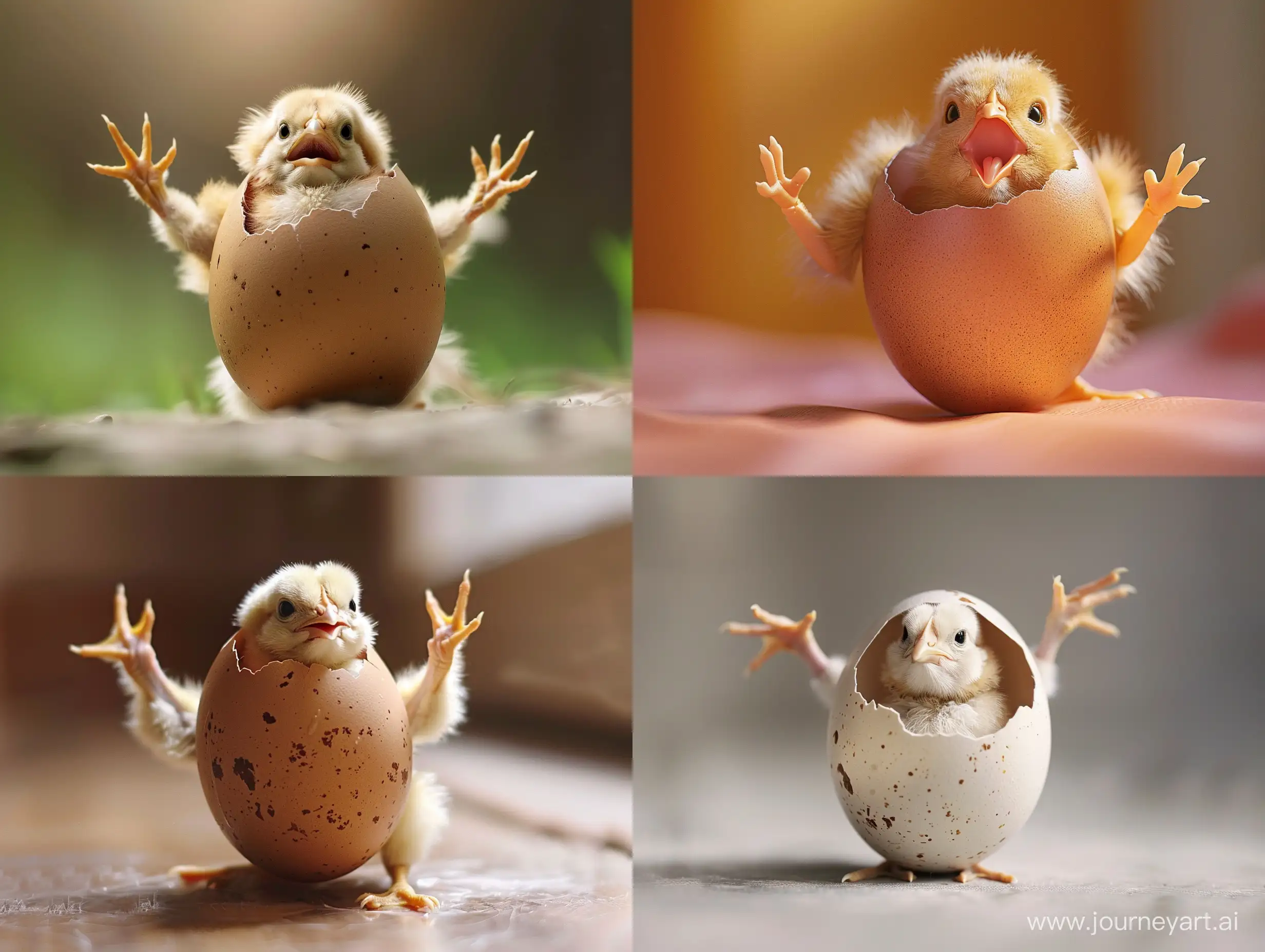 Joyful-Chick-Hatching-from-Egg-with-Raised-Arms