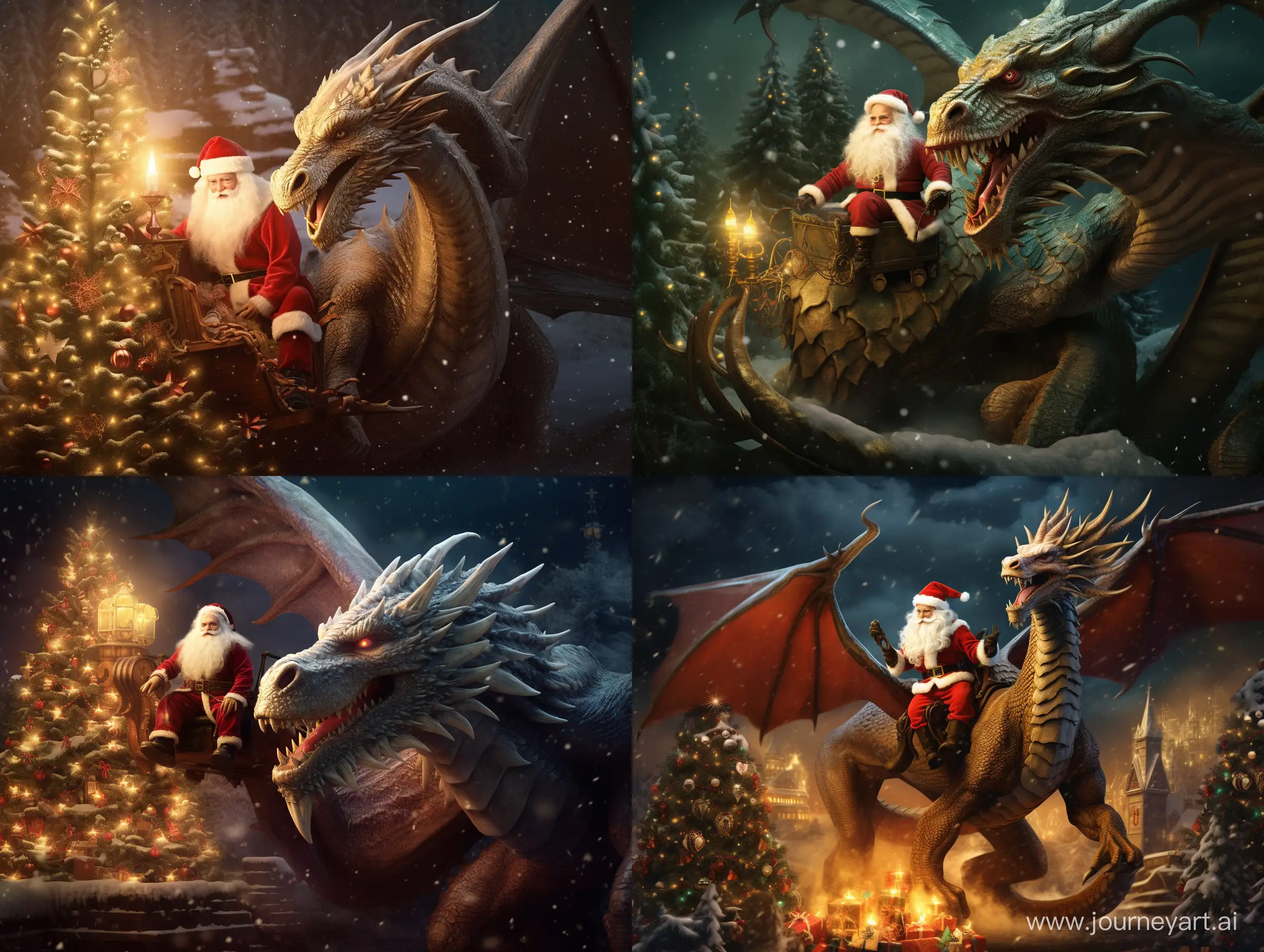 Enchanting-Christmas-Scene-DragonPulled-Santas-Sleigh-Illuminates-Giant-Tree