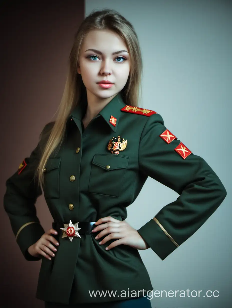 Russian girl in military uniform