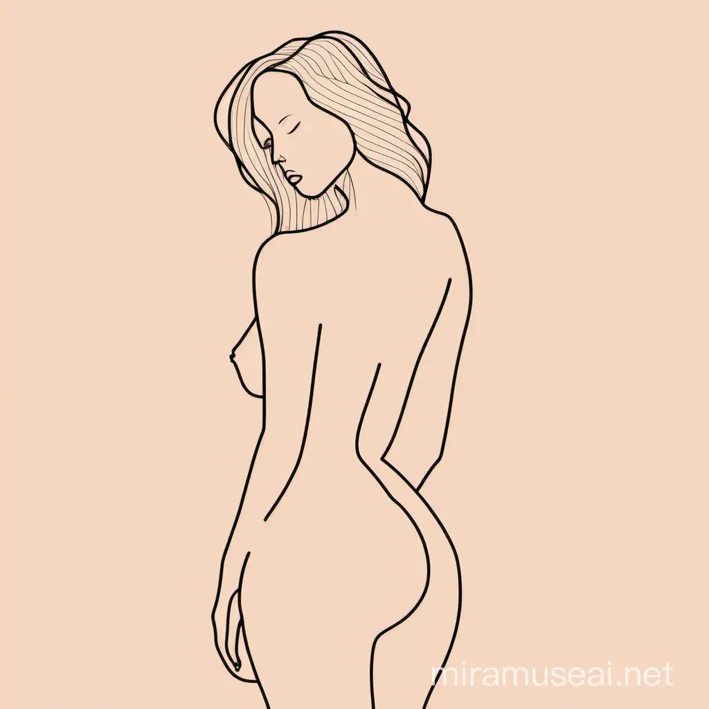 Minimalistic Digital Art Nude Female Body Sketch