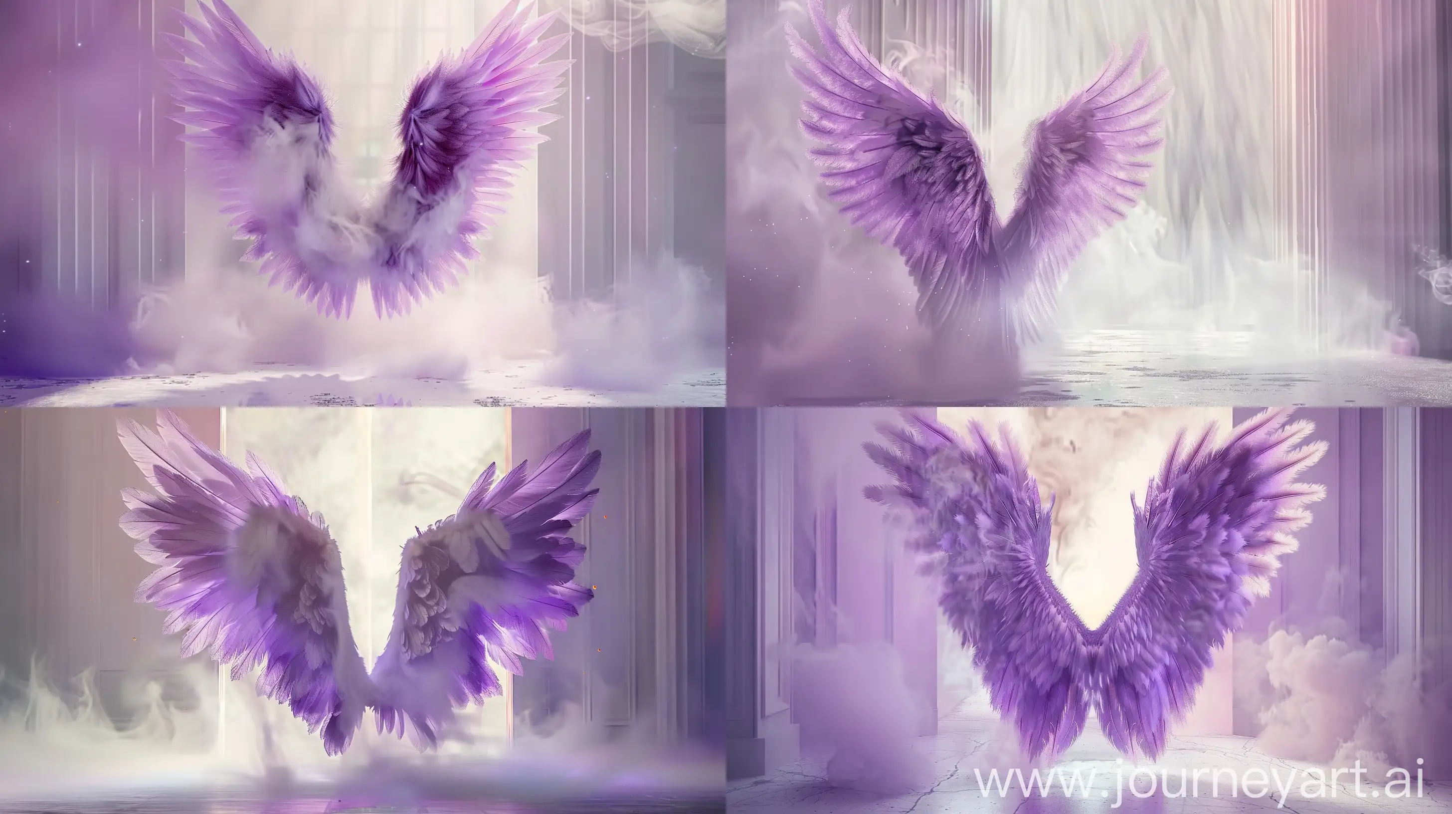Exquisite-Angelic-Wing-with-Purple-Soft-Feathers-on-Radiant-Backdrop