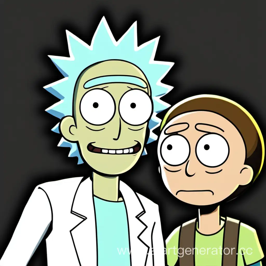 Rick Sanchez with smile and Morty Smith