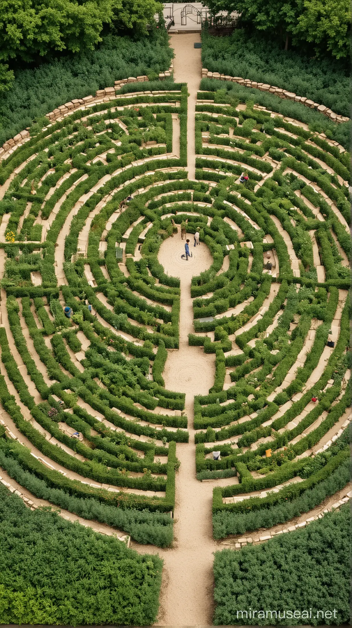 Maze Garden Design with Intricate Pathways and Greenery