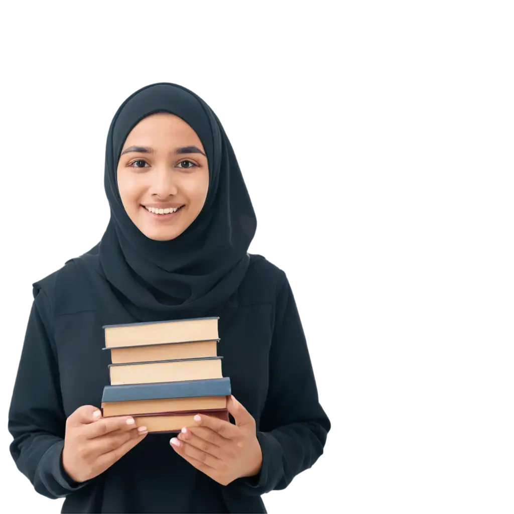 Hijab girl students with books