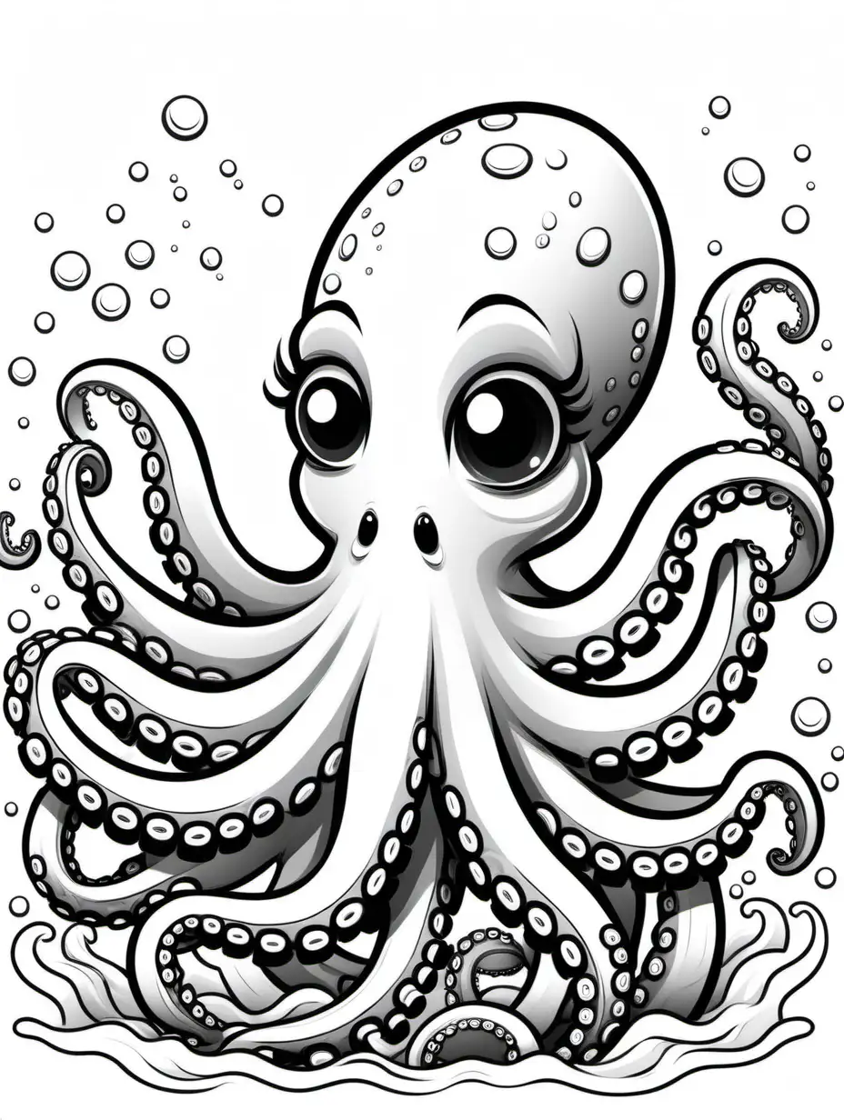 dibujo pulpo en blanco y negro para libro de colorear para niños cartoon style thick outlines
