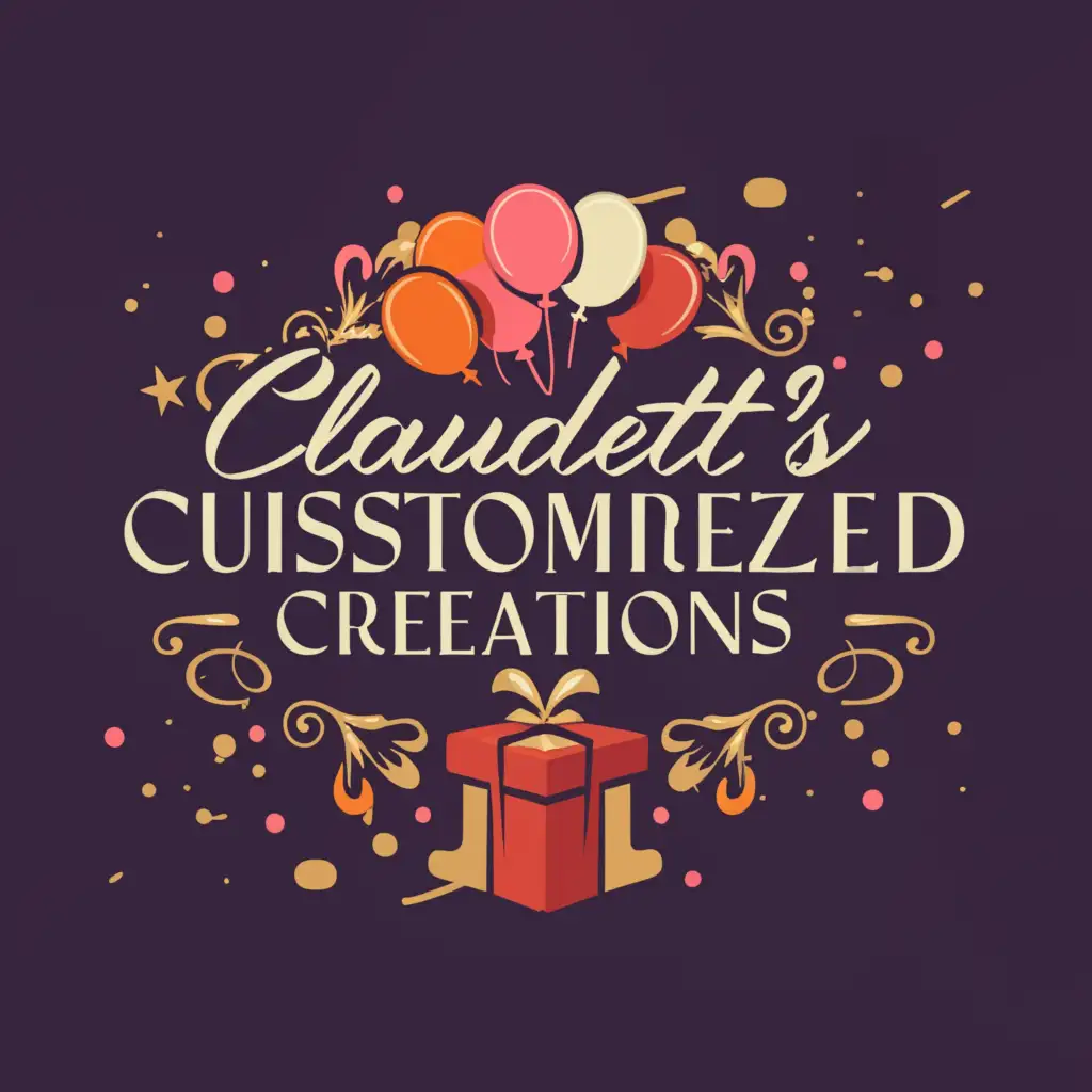 a logo design,with the text "Claudett's Customized Creations
Print perfection everytime", main symbol:baloons, gifts, party,complex,be used in Events industry,clear background