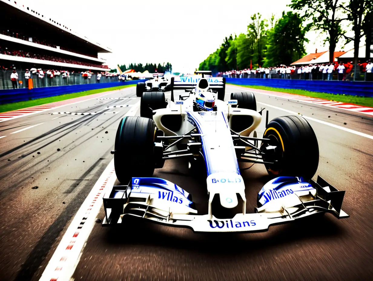 f1, formulla 1, on formulla track, several bolids, several cars, in Riga city Latvia country, Williams team