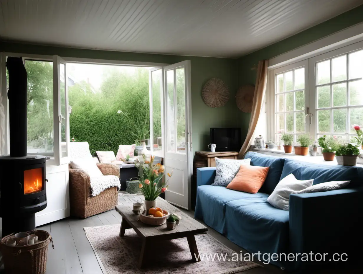 a cosy dutch livingroom in summer season