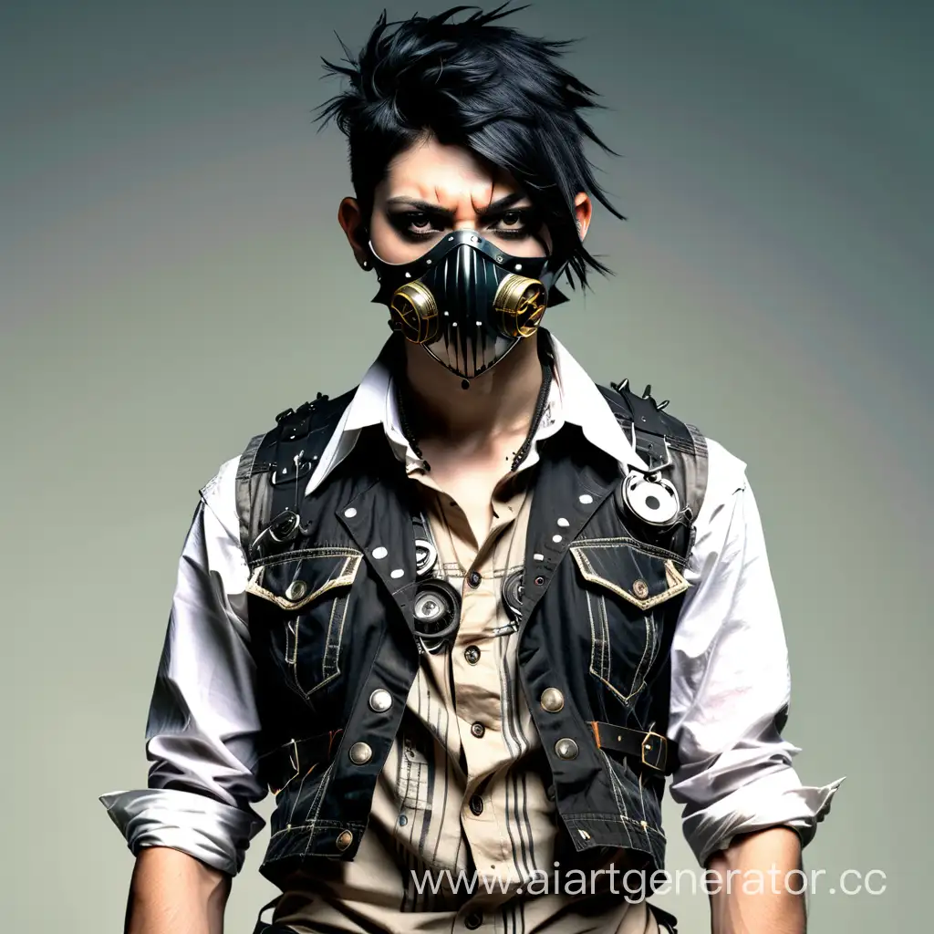 Diesel-Punk-Fashion-Stylish-BlackHaired-Individual-with-Mask-and-Vest