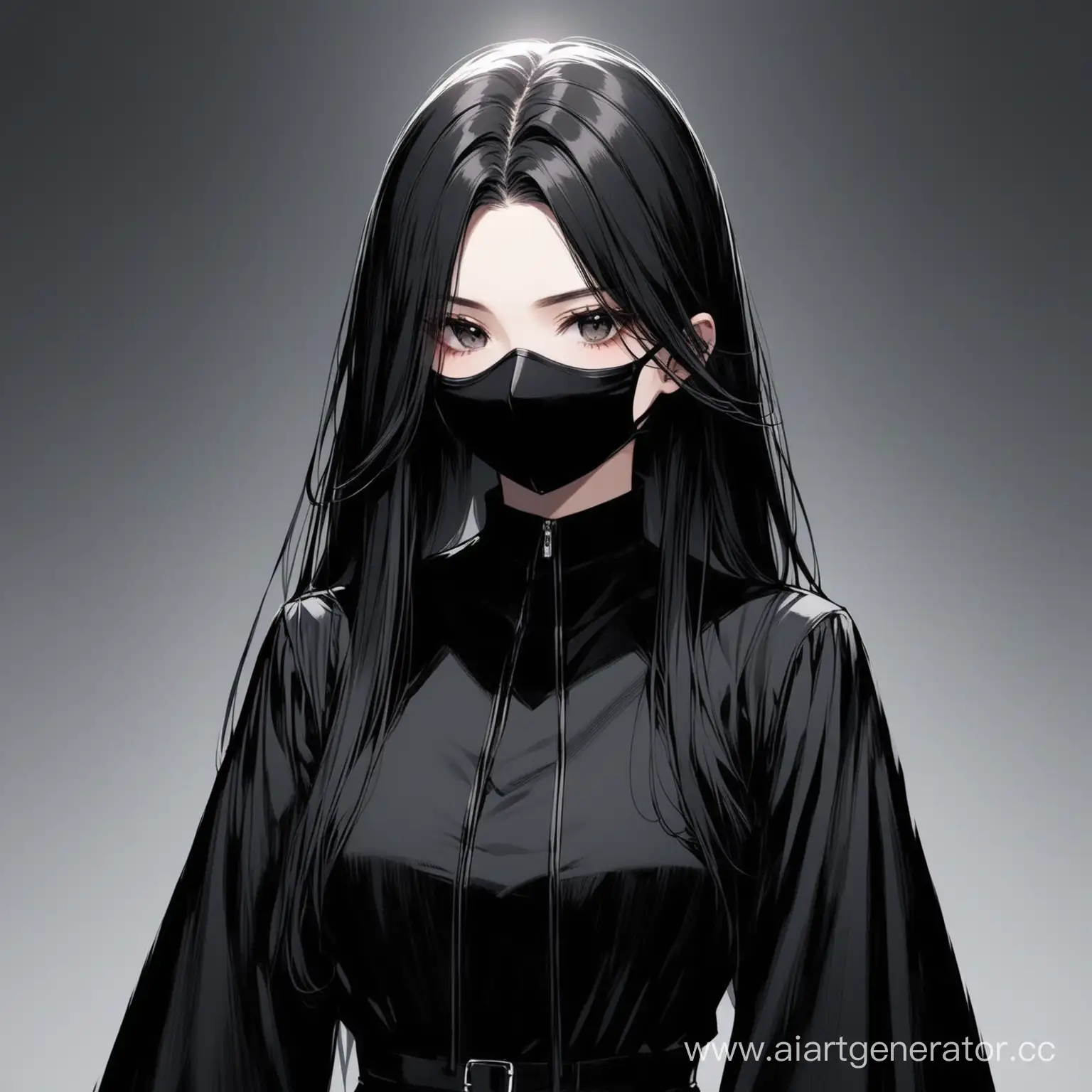 Девочка в черном одежде,волосы и маска