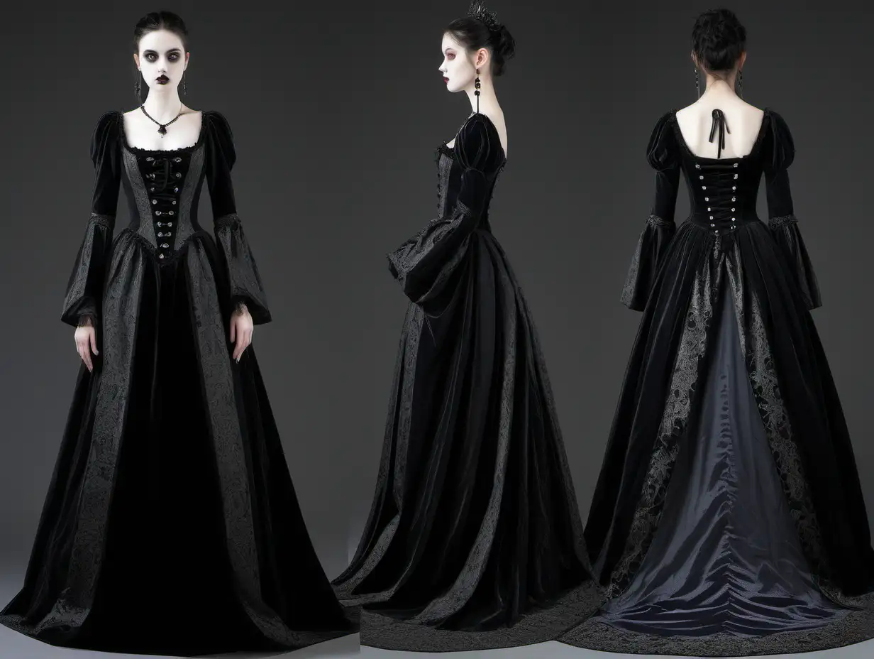 Elegant Gothic Court Dress in Moonlit Ambiance