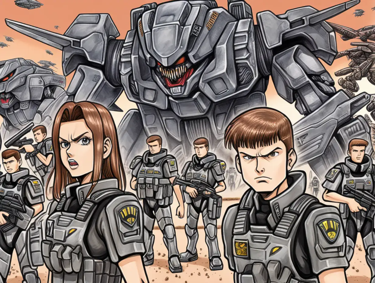 Starship Troopers drawn in the style of a madhouse anime