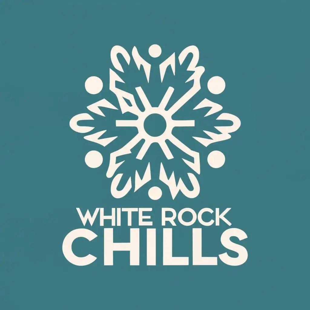 logo, snowflake, lake, with the text "White Rock Chills", typography