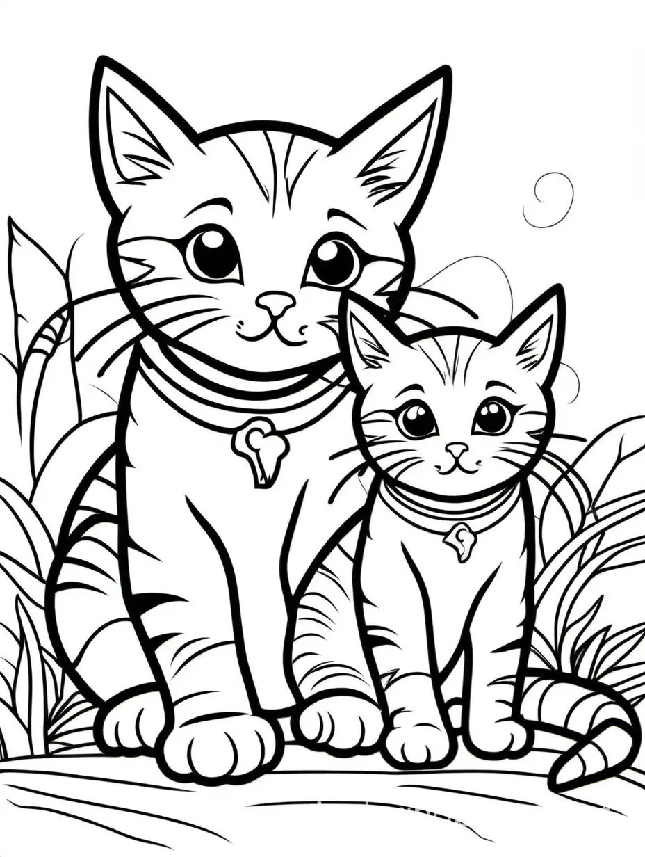 Adorable-Kitten-and-Son-Coloring-Page-for-Kids-Black-and-White-Line-Art-with-Ample-White-Space