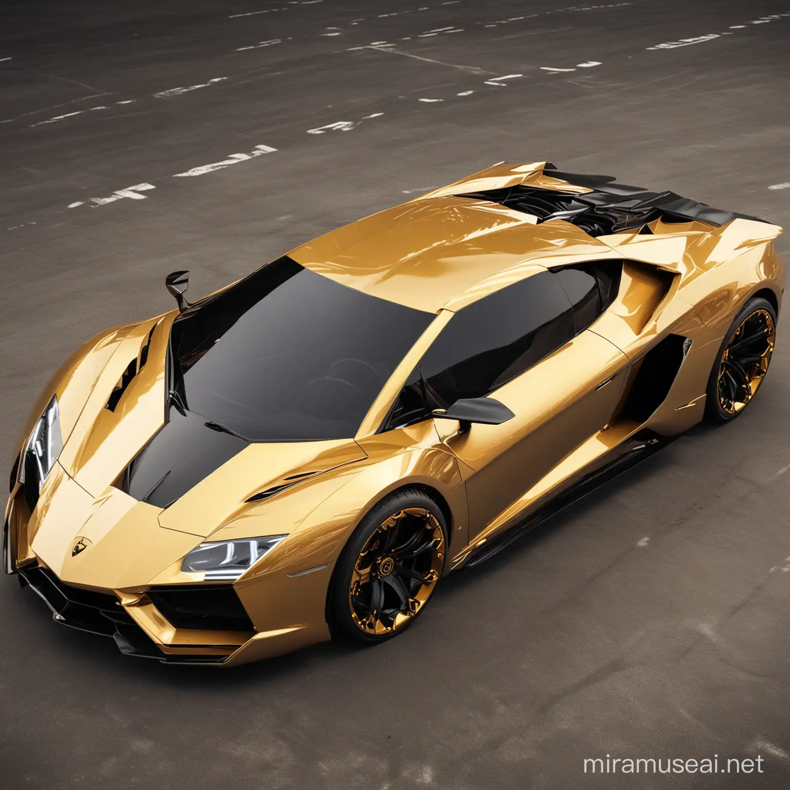Futuristic Golden Lamborghini Concept Car with Black Accents