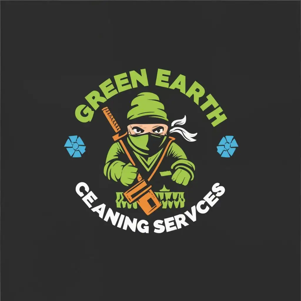 logo, cleaning,ninja, with the text "Green Earth Cleaning Services", typography