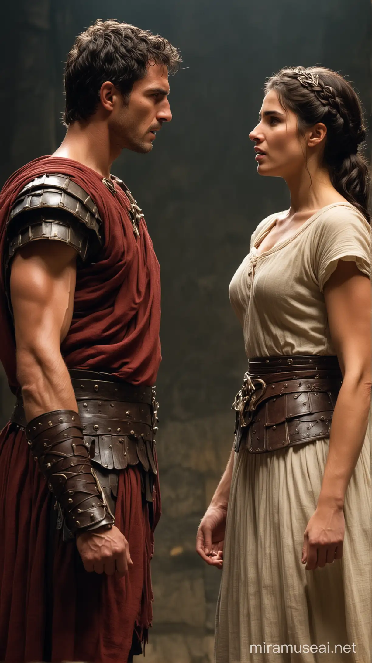 Show Octavia and Mark Antony in heated arguments or confrontations, with tensions running high between them in a moody background