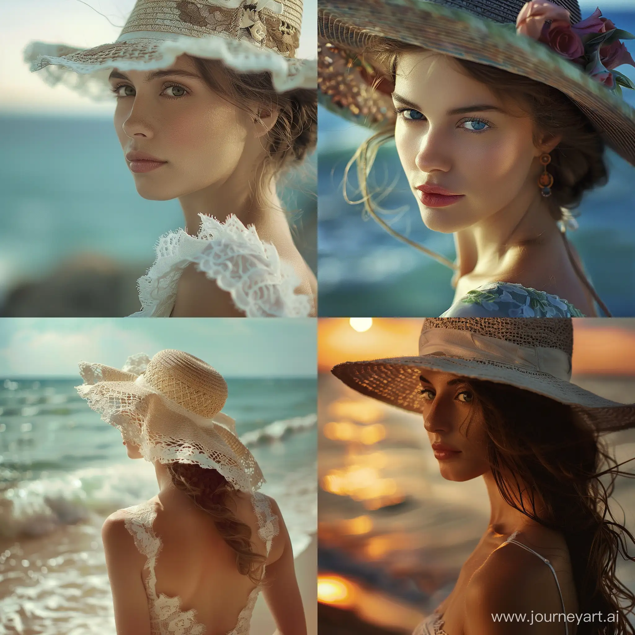 美女，海边，帽子