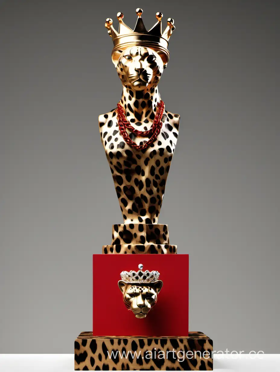 пЪедистал, статуэтка оскар в леопардовой окраске, золото, бриллисант, цепи,  красный, корона из леопарда, черный

