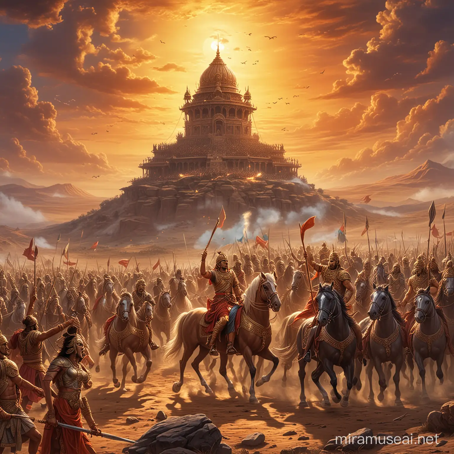 Epic Battle of Kurukshetra from Mahabharata Divine Intervention and Heroic Deeds