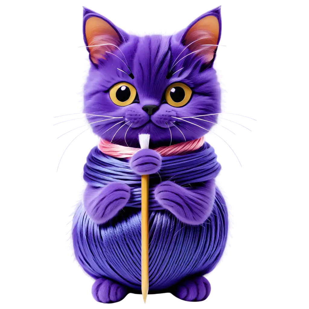 Adorable-Purple-Cat-Sewing-with-Needle-and-Thread-PNG-Image-for-Creative-Crafts-and-DIY-Projects