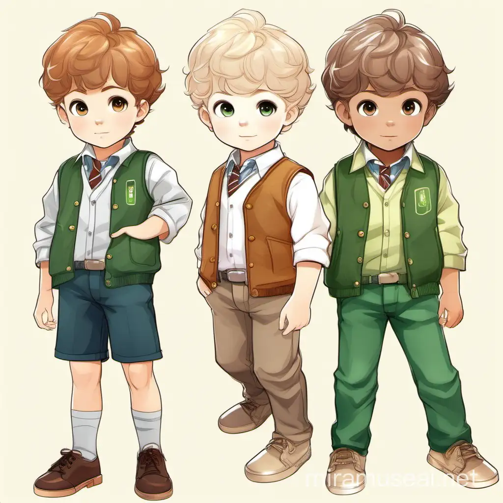 Adorable 2YearOld Caucasian Boy with Short Curly Brown Hair and Green Eyes in Casual Preppy Attire
