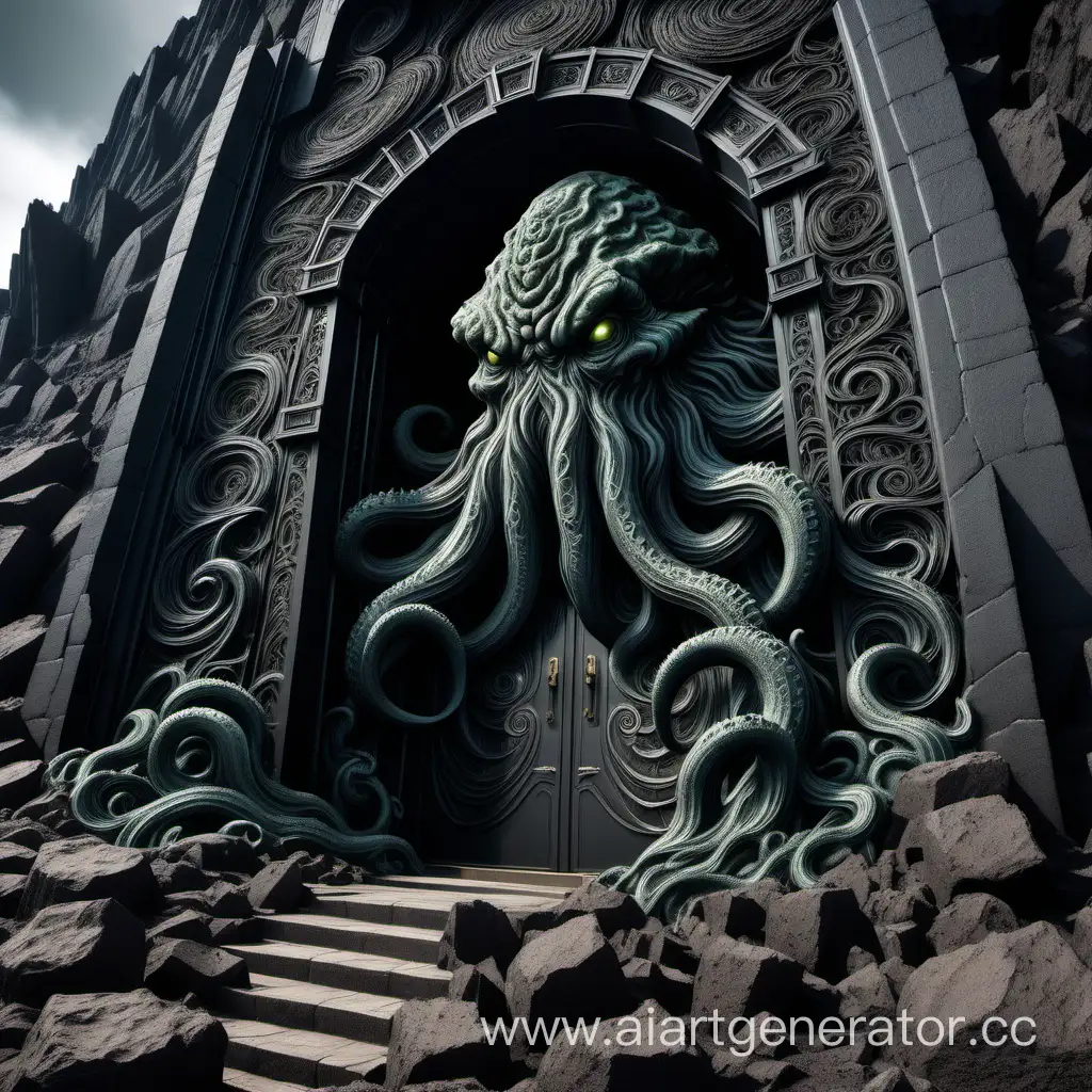 Majestic-Volcanic-Rock-Door-Engraved-with-Cthulhu