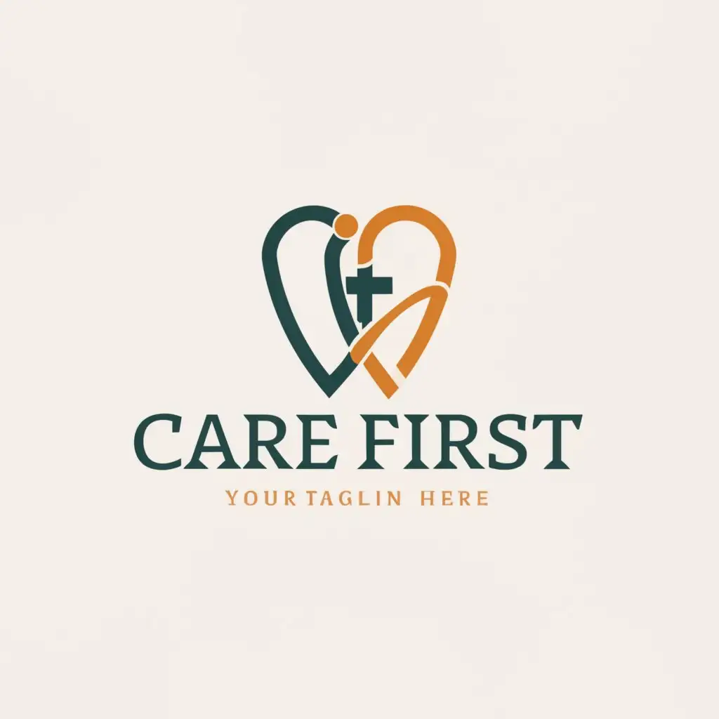 a logo design,with the text "Care First", main symbol:A logo with a
heart and a medical cross,
symbolizing compassion,
healthcare, and the company's
commitment to patient wellbeing.,Minimalistic,be used in Internet industry,clear background
