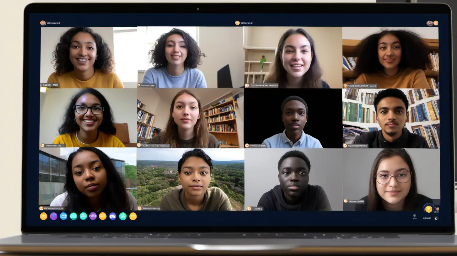 diverse university students on zoom listening with interest to a captivating sustainability project.
