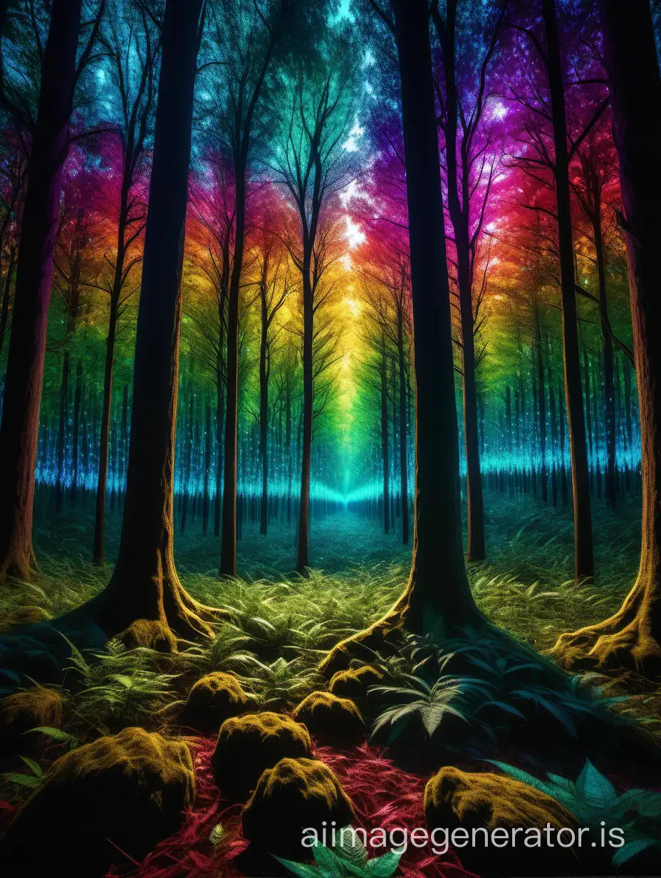 Real photo of a forest with a harmonious combination of vibrant colors and intricate patterns from nature. This extraordinary piece captures the imagination. Bright lights, realistic photography, detailed photography, 104K, UHD, vibrant colors, light, cinematic.