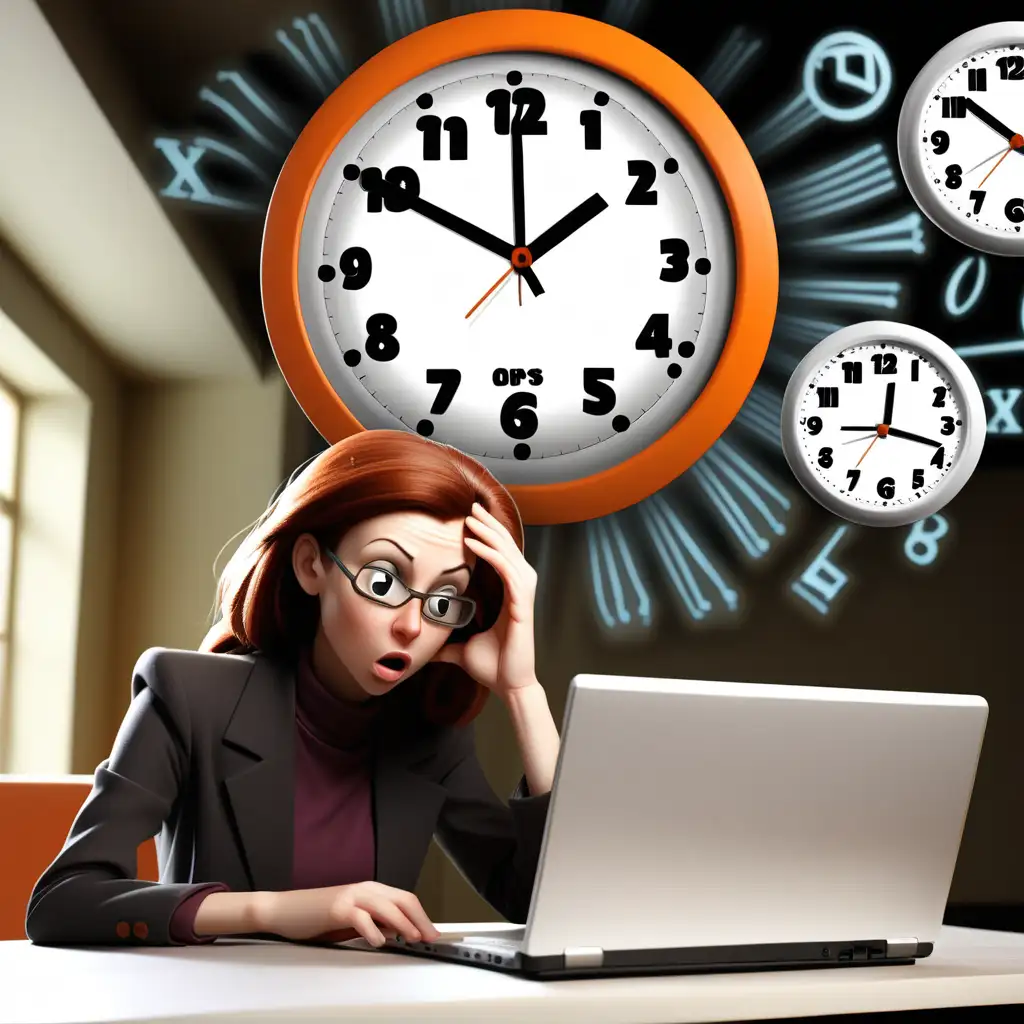 Focused Woman Working on Laptop with Time Pressure