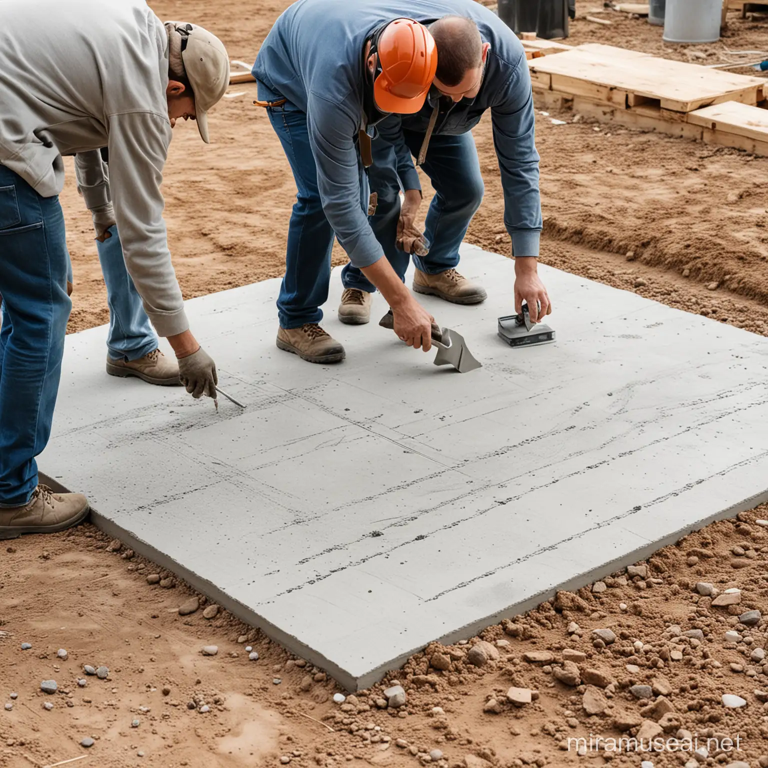 Contractors Mixing Concrete for DIY Project Outdoors